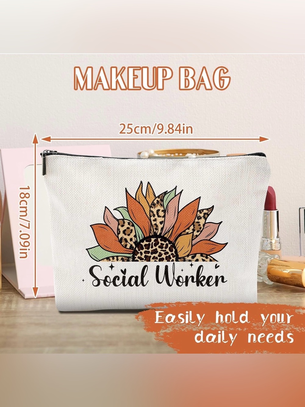 New Three Piece Social Worker Gift Set Makeup Bag, Bracelet, and silver Keychain